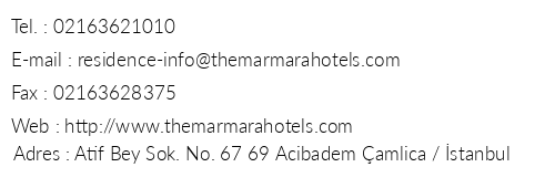 The Marmara amlca Residence telefon numaralar, faks, e-mail, posta adresi ve iletiim bilgileri
